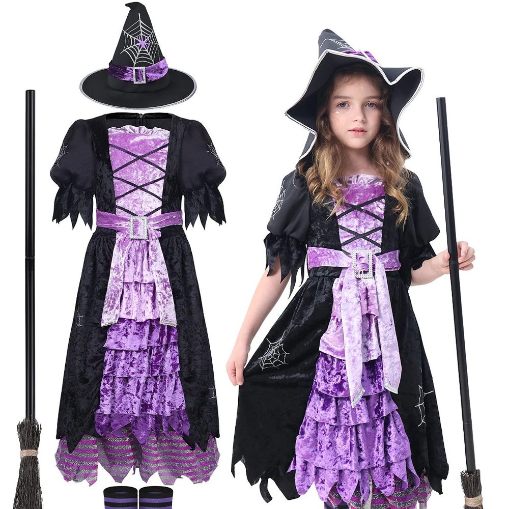 Girls' Purple and Black Witch Costume with Hat- Not Including Broom